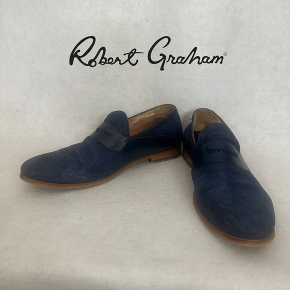 Robert Graham Metallic Blue Suede Shoes US size 9.5 Slip Ons Gently worn - Picture 1 of 7